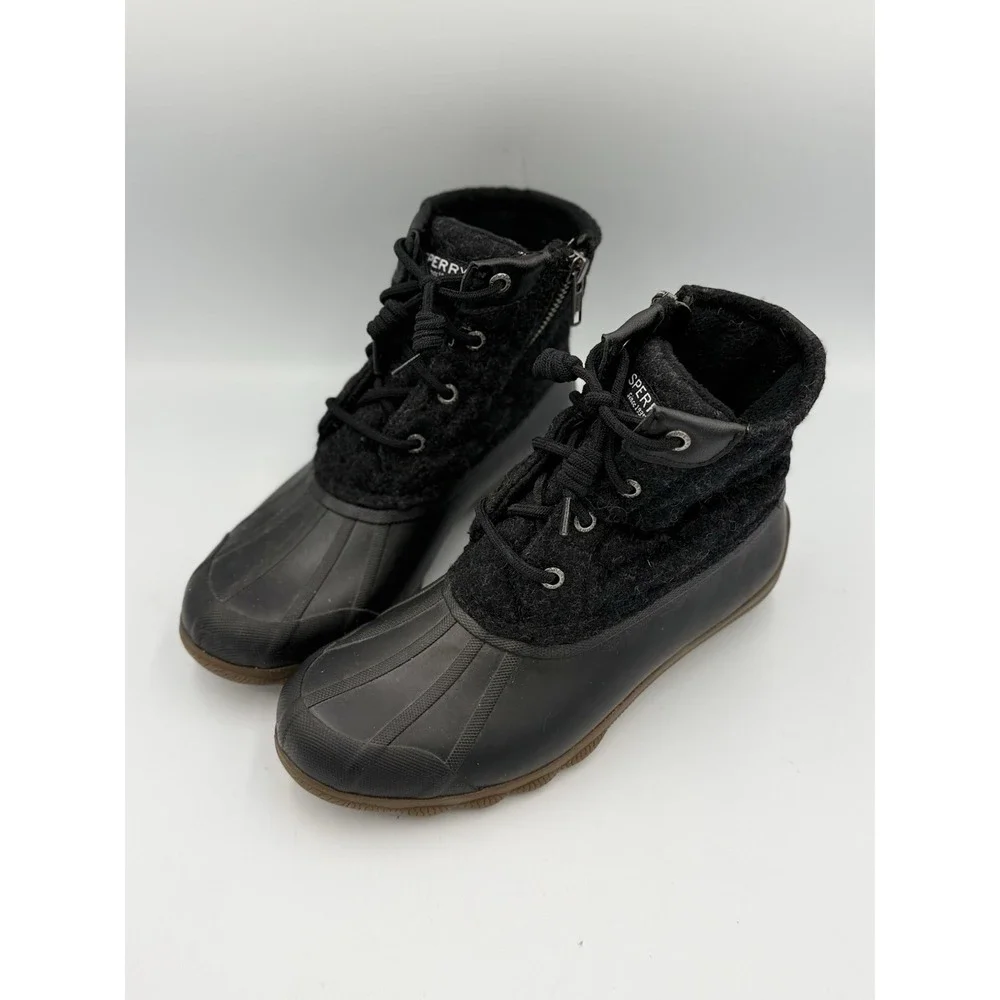 Sperry Saltwater Emboss Wool Duck Boots Women's Size 6M Gray Black STS86441